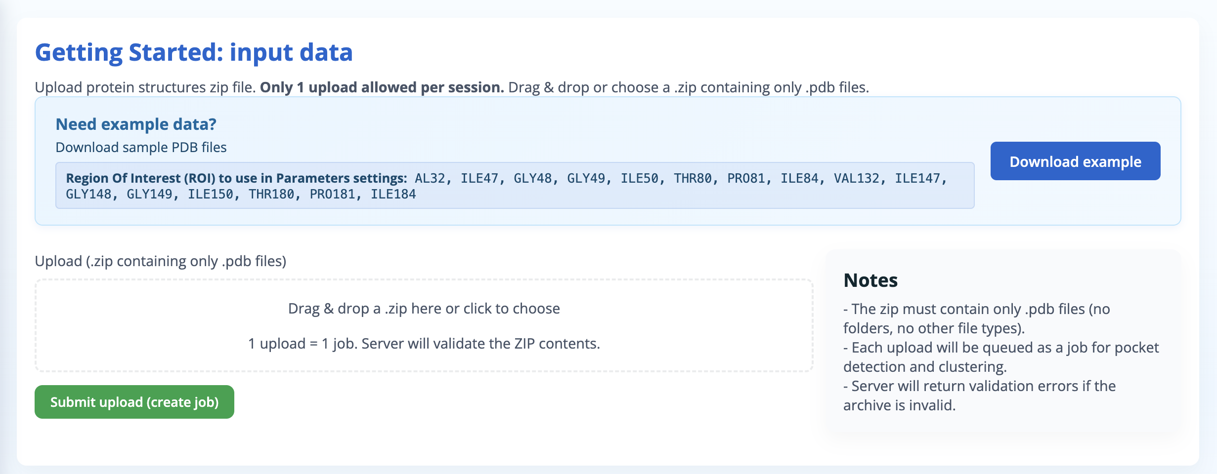 Upload interface