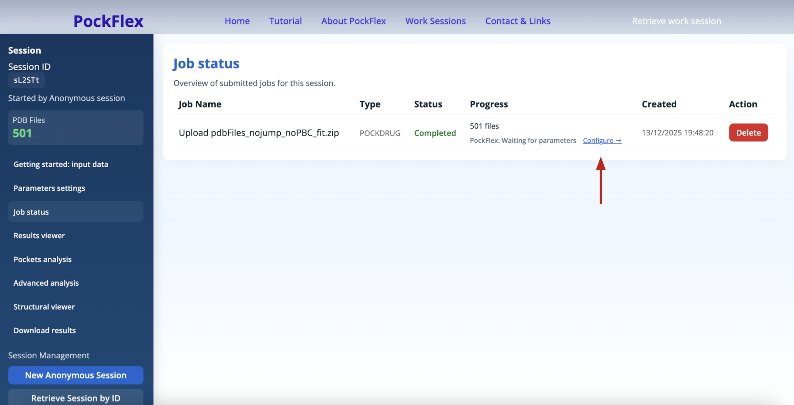 Job status detailed view